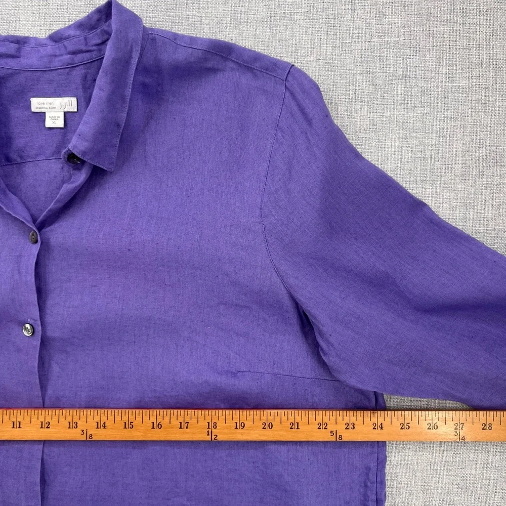 J.Jill Love Linen Essential Button Front Shirt Women XL Purple Minimal Coastal - Picture 6 of 11
